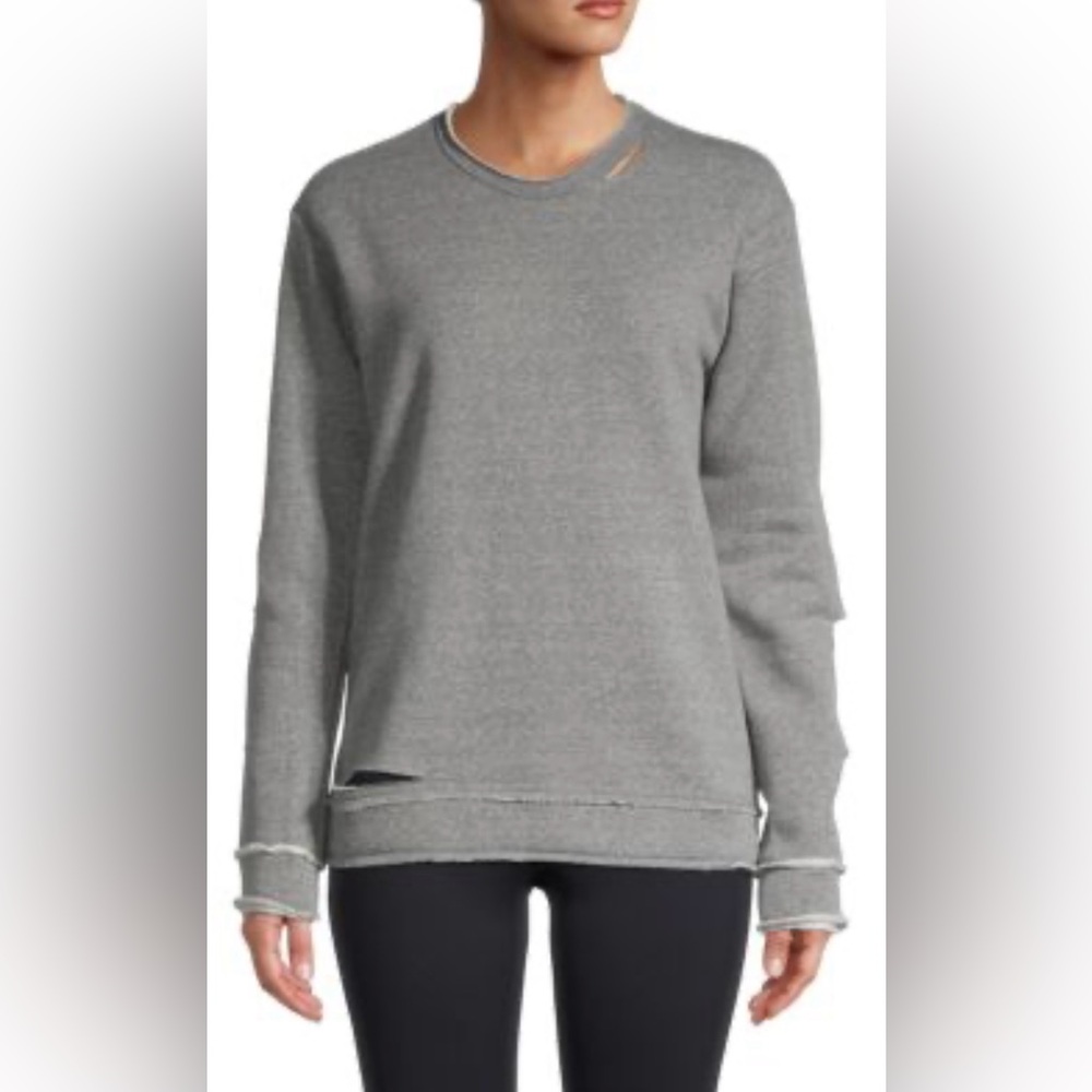ALALA Women’s Gray Cypher Distressed Fleece Pullover Sweatshirt Size Small‎